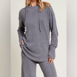 Barefoot Dreams CozyChic Lite Shirttail Hooded Pullover Steel Blue Womens Small